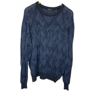 Cotton Reel Merino Wool Blue Black Zig Zag 90s style Crew Neck Mens Sweater Lg
